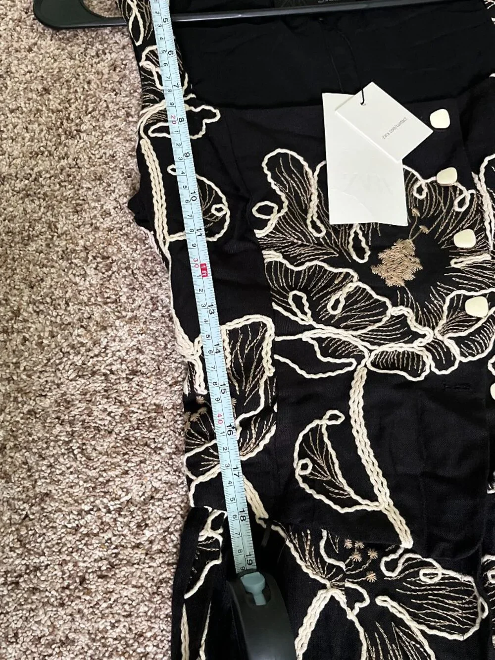 Zara Floral Embroidered Jumpsuit Black Ecru Wide Leg Linen Blend Small Summer